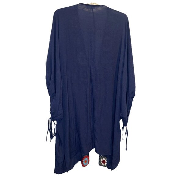 Entro Women’s Colorful Crochet Trim Tie Open Front Kimono Duster Cardigan Sz M - Picture 6 of 10